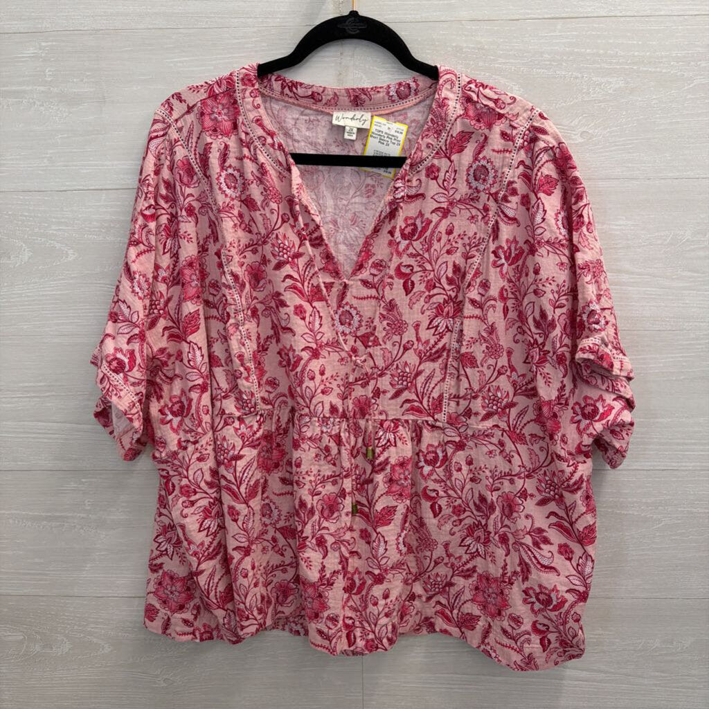 Wonderly Pink Print Short Sleeve Top 2X