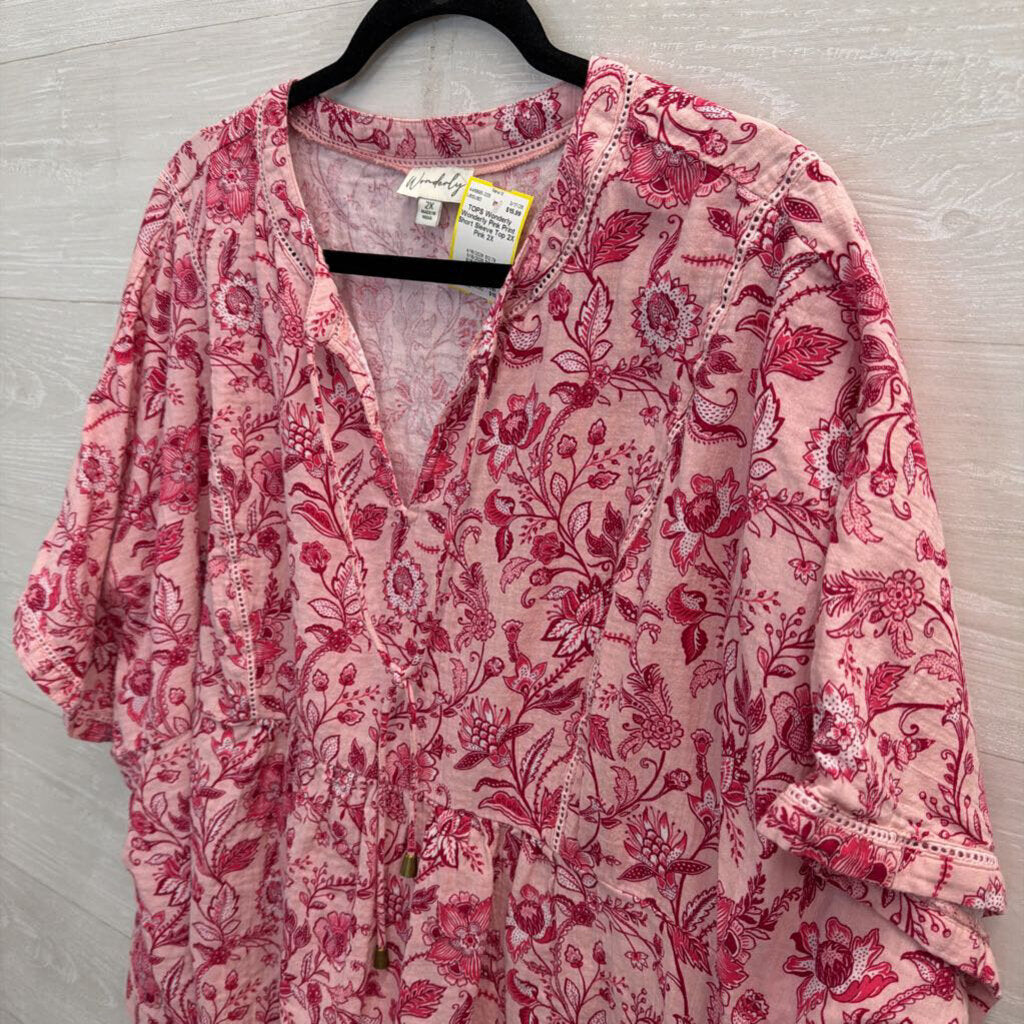 Wonderly Pink Print Short Sleeve Top 2X