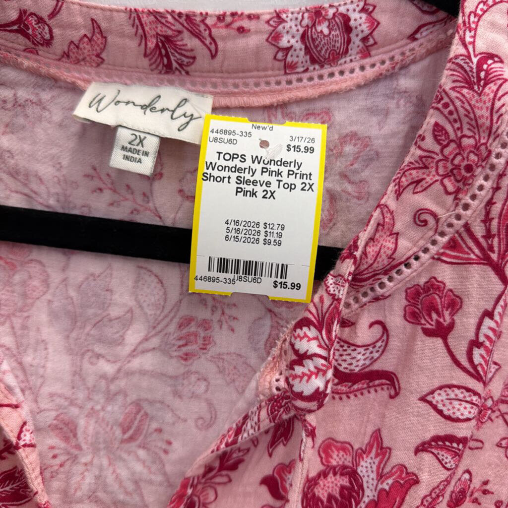 Wonderly Pink Print Short Sleeve Top 2X