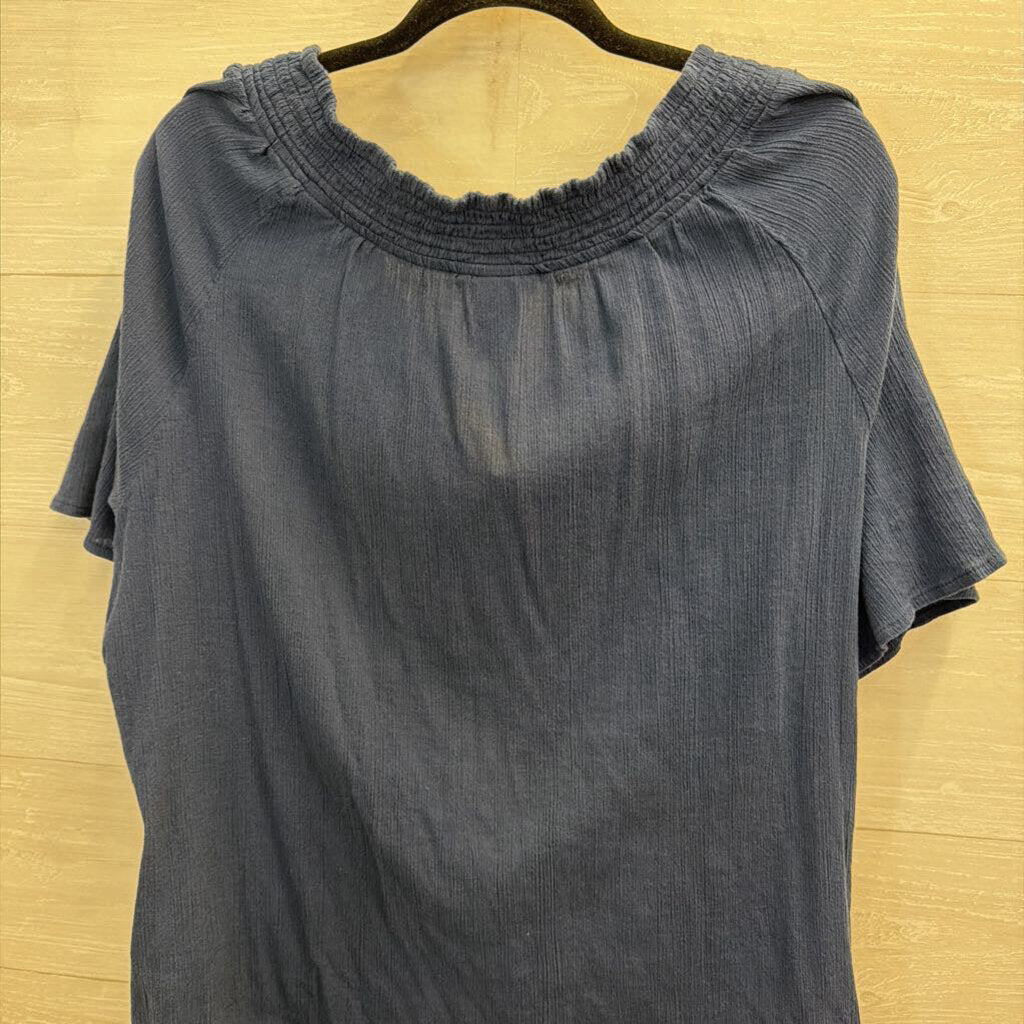 Catherines Navy/ Blue Embroidered Detail Short Sleeve Top 3X