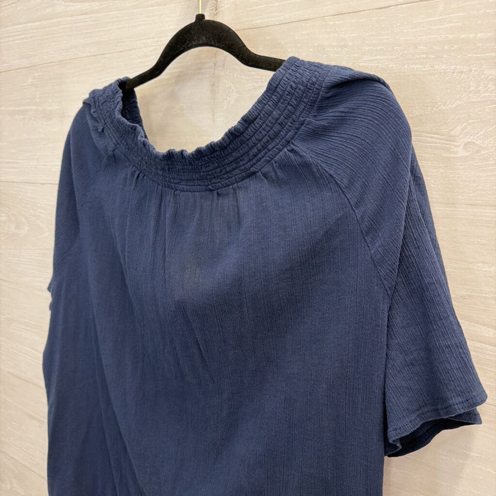 Catherines Navy/ Blue Embroidered Detail Short Sleeve Top 3X