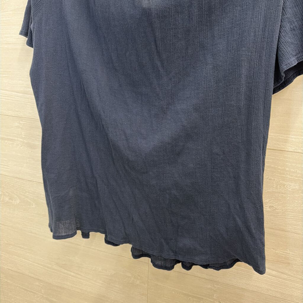 Catherines Navy/ Blue Embroidered Detail Short Sleeve Top 3X