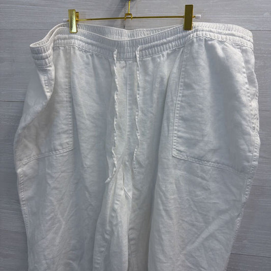 Lands End White 100% Linen Cropped Pull On Pants 26W