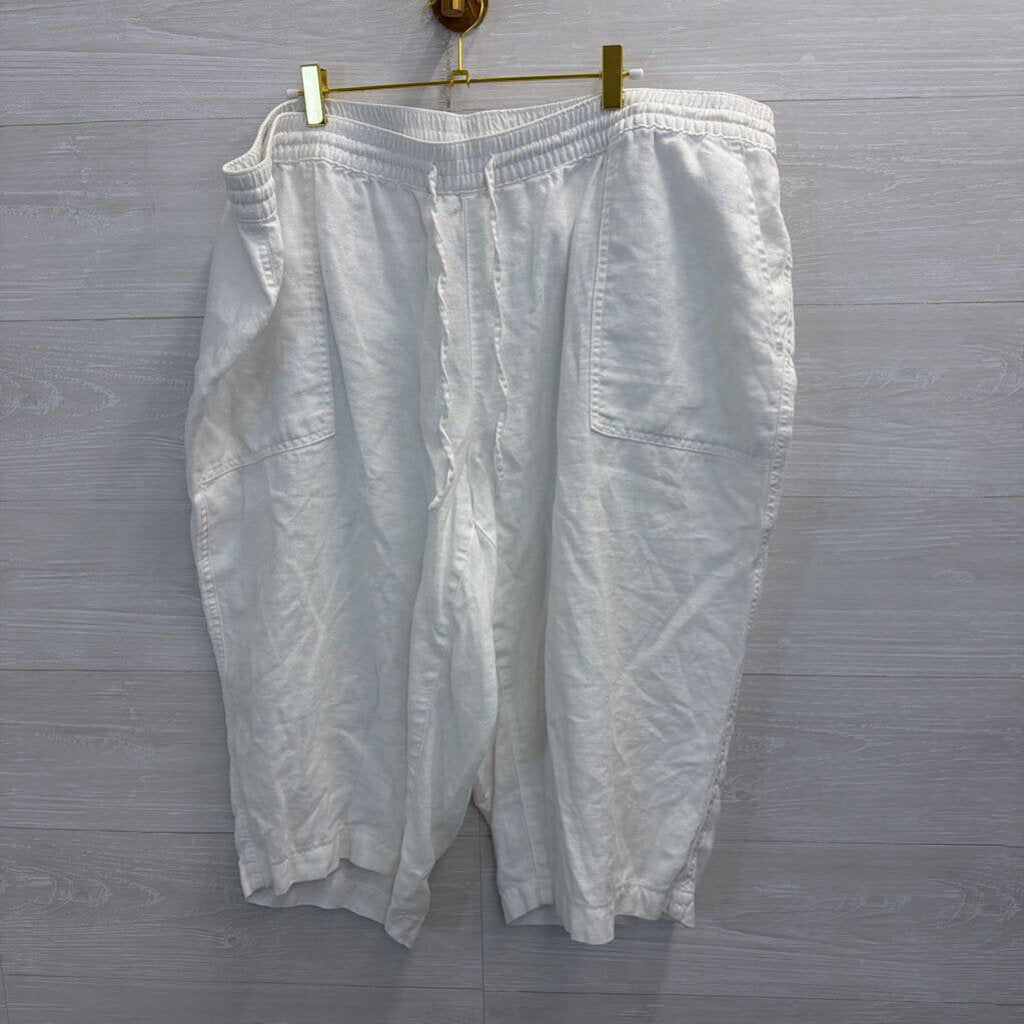 Lands End White 100% Linen Cropped Pull On Pants 26W