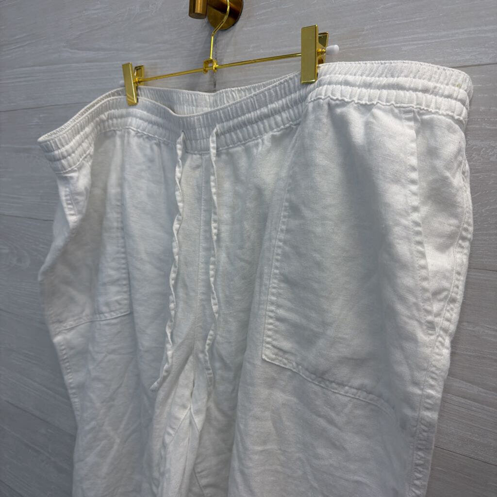 Lands End White 100% Linen Cropped Pull On Pants 26W