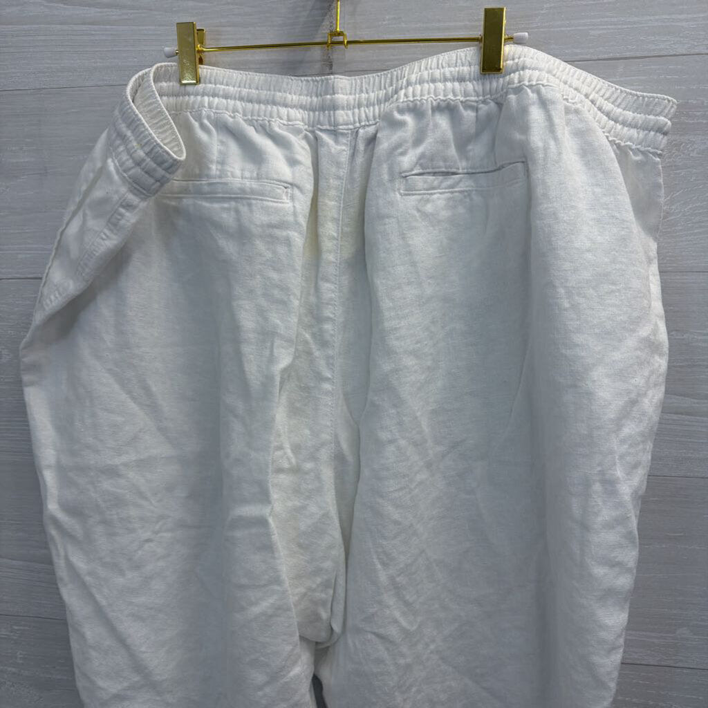 Lands End White 100% Linen Cropped Pull On Pants 26W