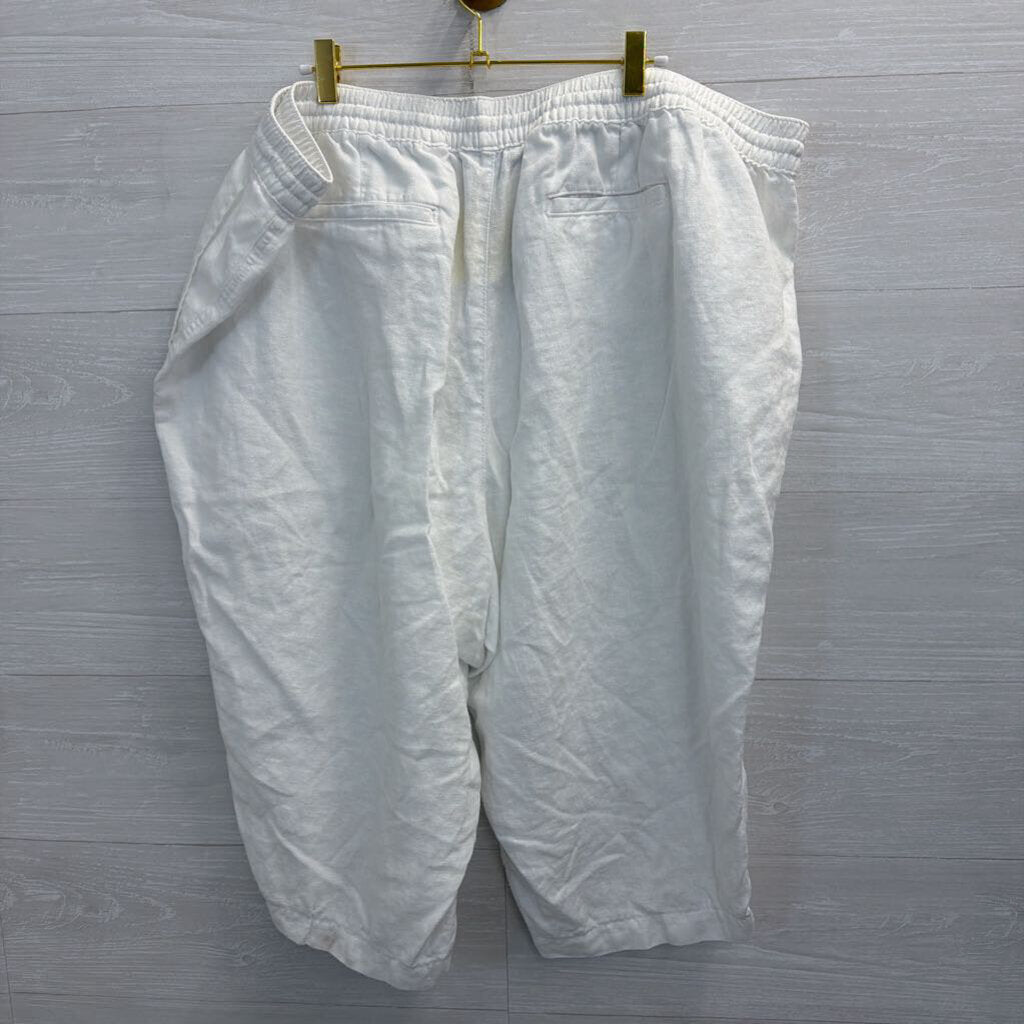 Lands End White 100% Linen Cropped Pull On Pants 26W