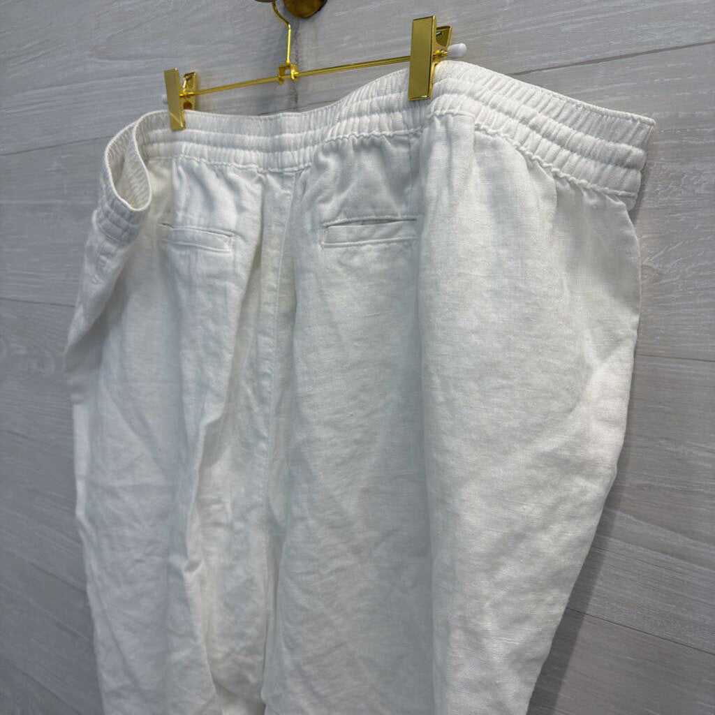 Lands End White 100% Linen Cropped Pull On Pants 26W