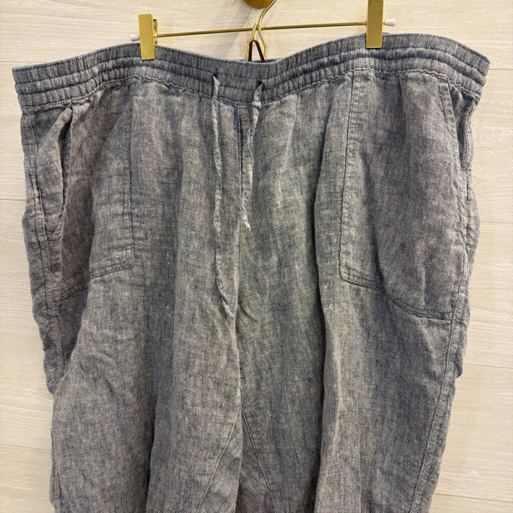 Lands End Blue 100% Linen Cropped Pull On Pants 26W