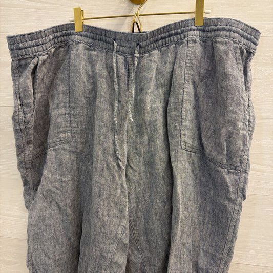 Lands End Blue 100% Linen Cropped Pull On Pants 26W