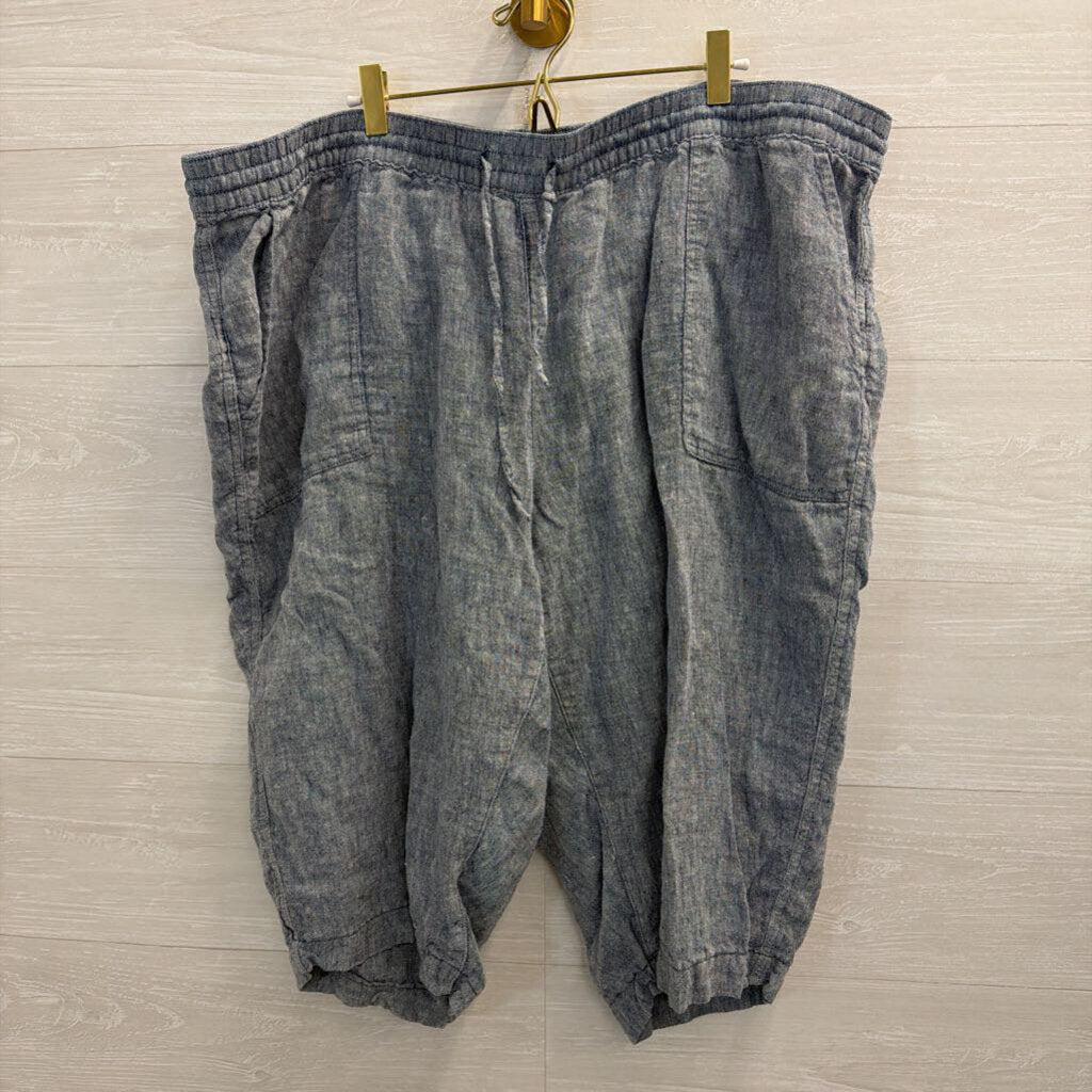 Lands End Blue 100% Linen Cropped Pull On Pants 26W