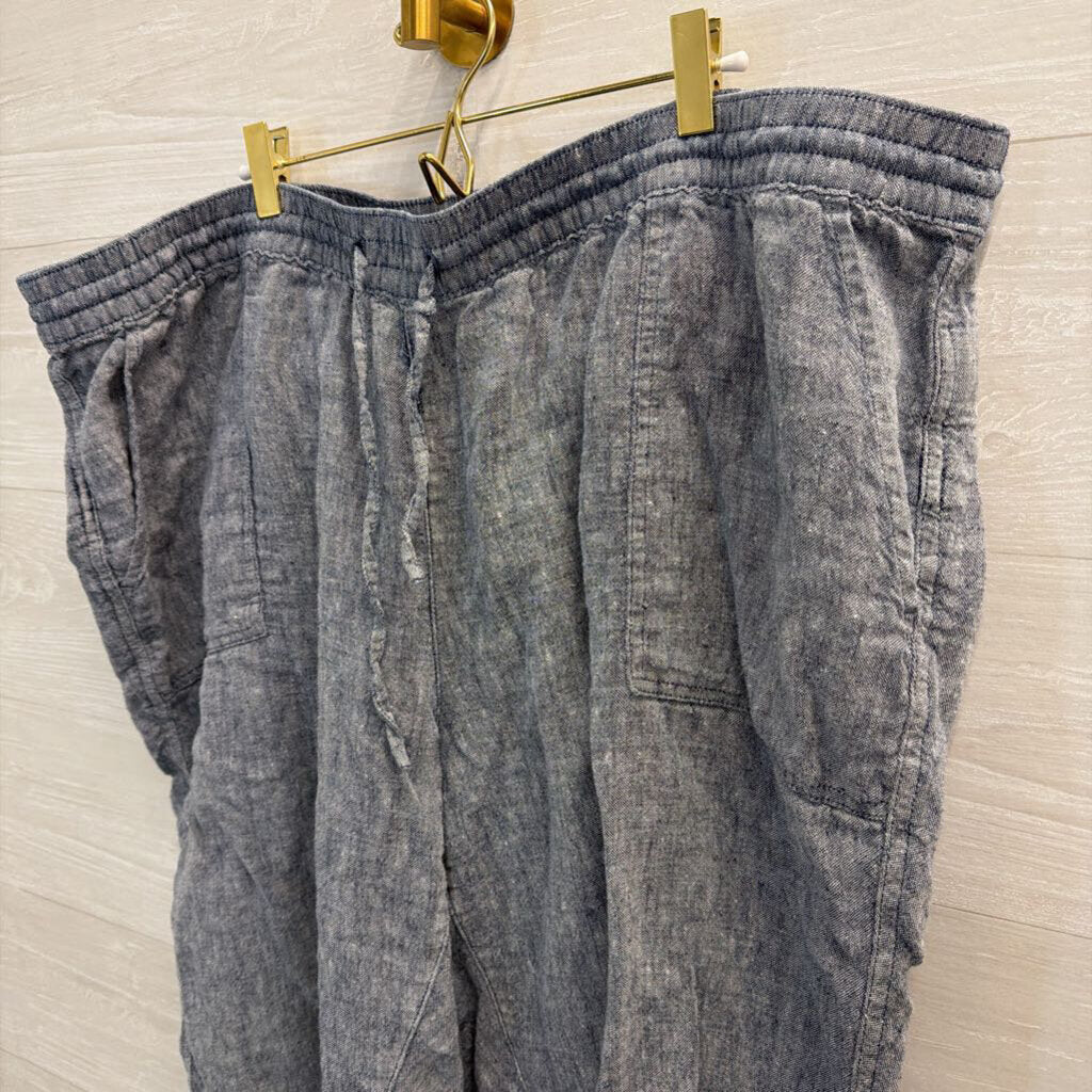 Lands End Blue 100% Linen Cropped Pull On Pants 26W