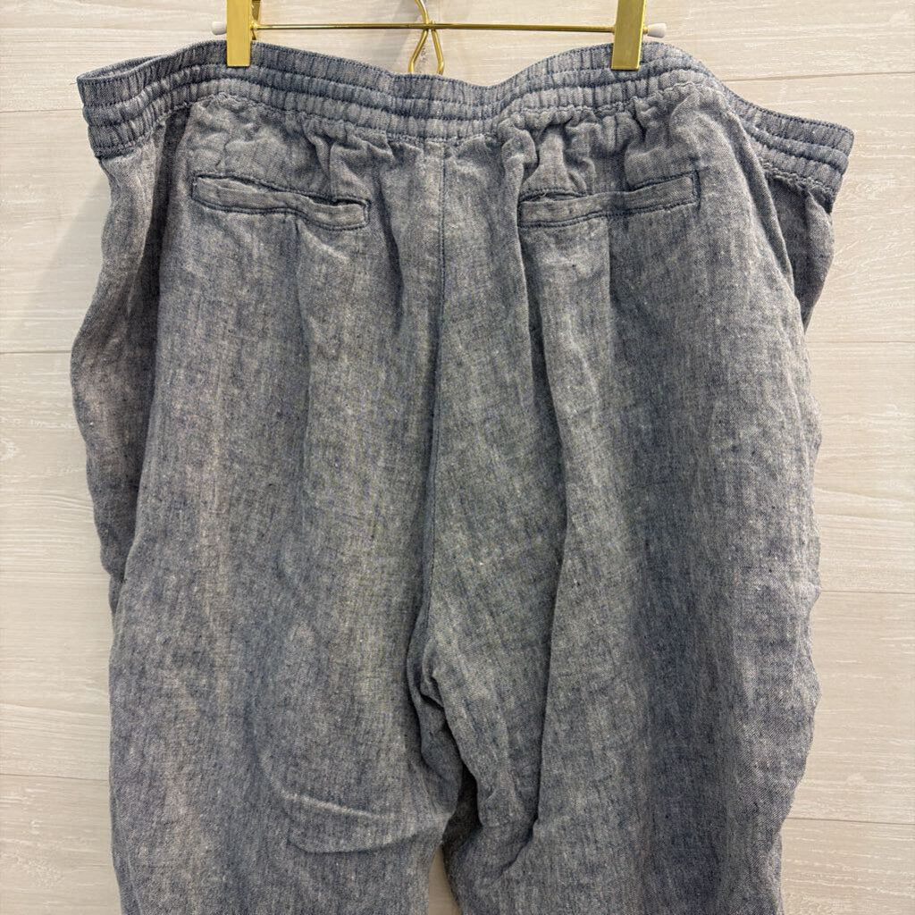 Lands End Blue 100% Linen Cropped Pull On Pants 26W