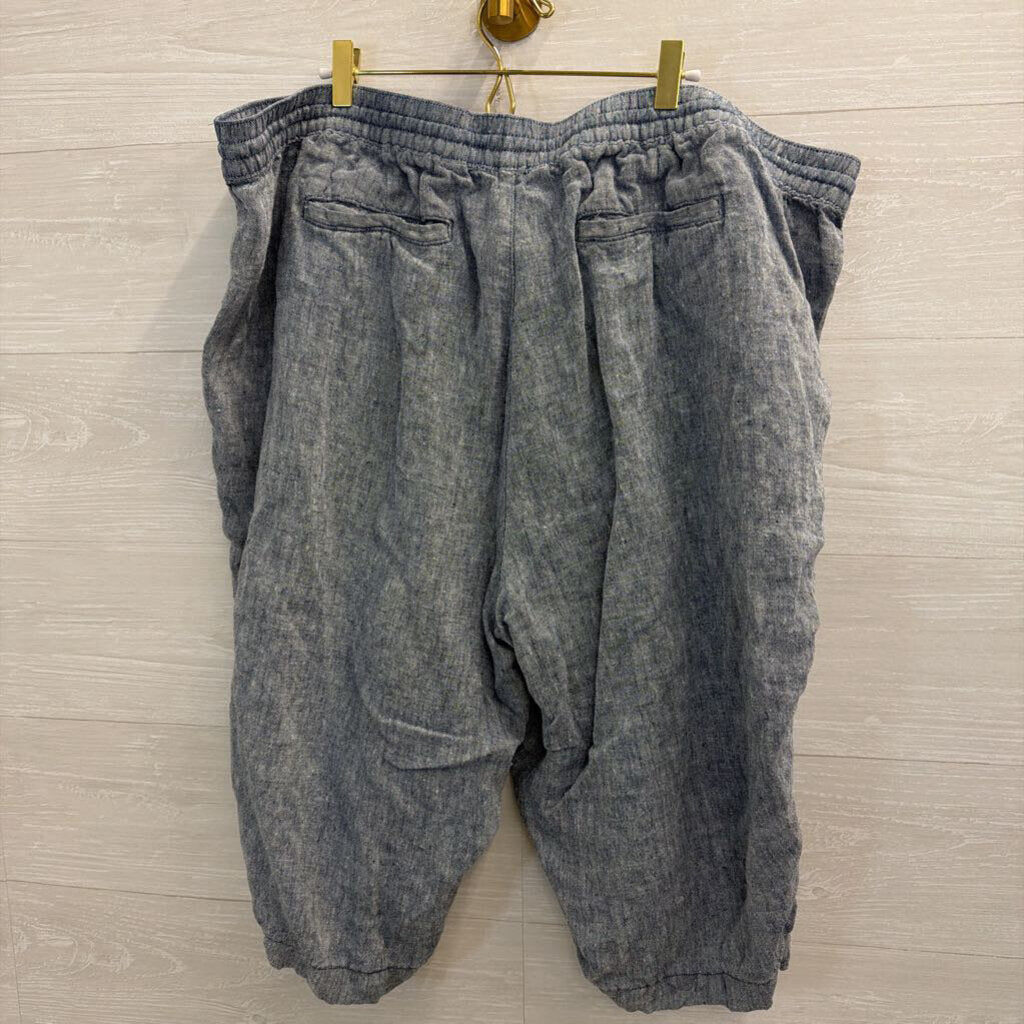 Lands End Blue 100% Linen Cropped Pull On Pants 26W