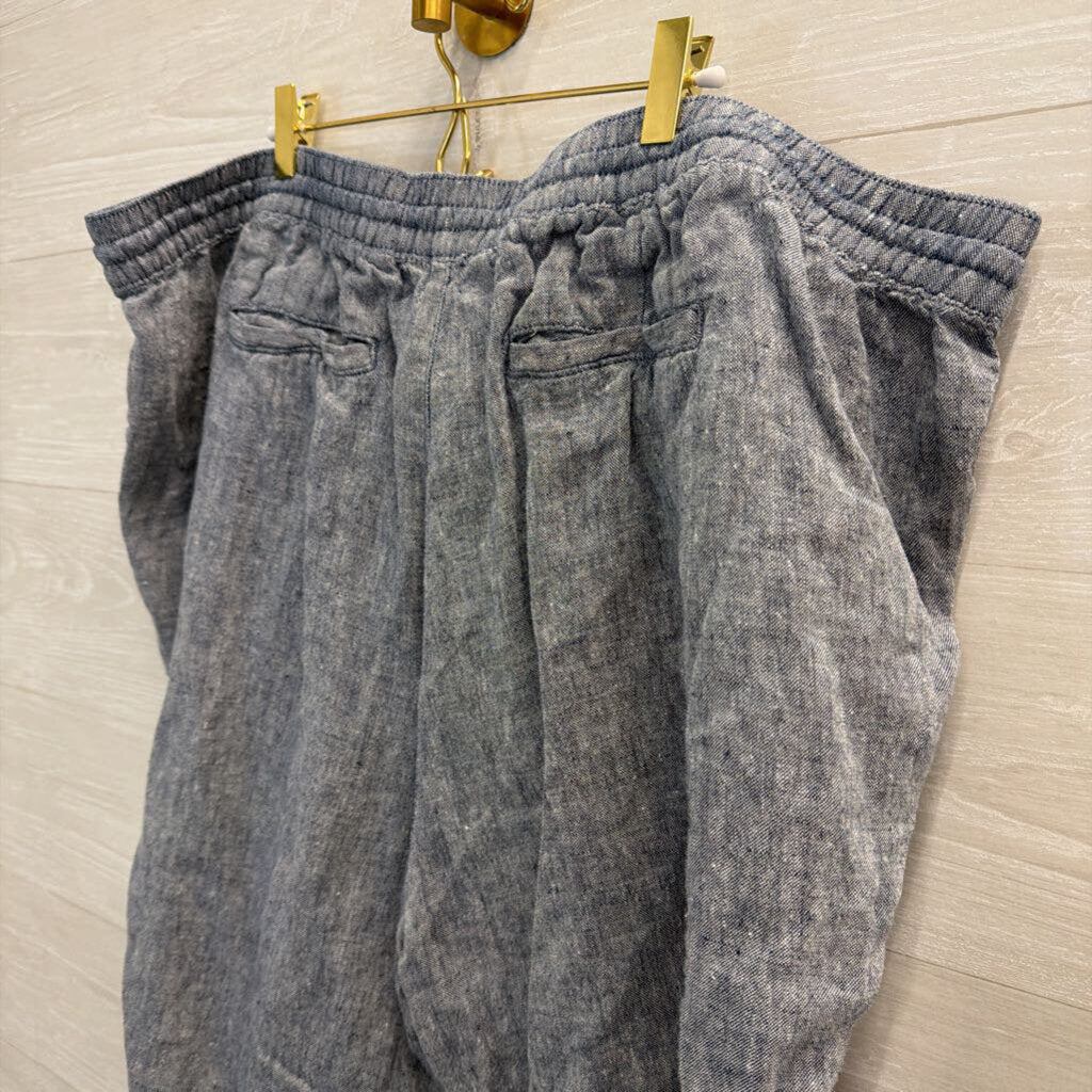 Lands End Blue 100% Linen Cropped Pull On Pants 26W