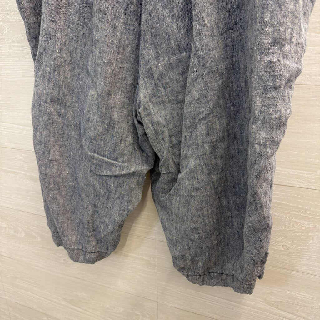 Lands End Blue 100% Linen Cropped Pull On Pants 26W