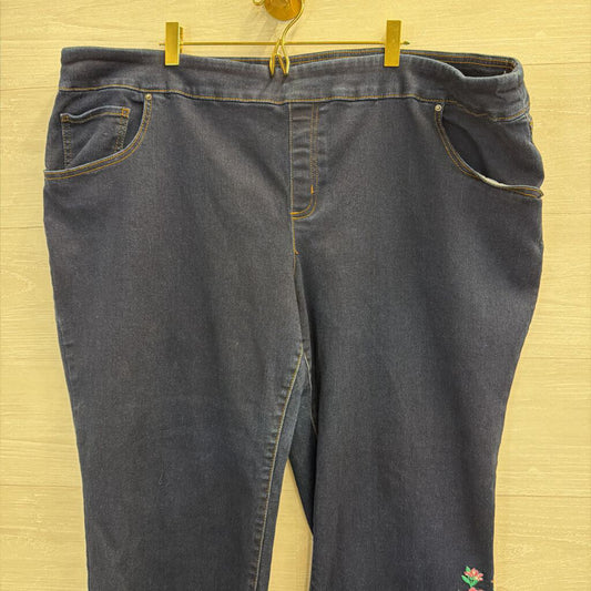 The Pioneer Woman Dark Wash Floral Embroidered Pull On Jeans 2X