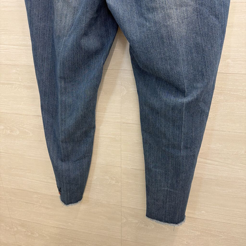 Slim Sation Medium Wash Floral Embroidered Pull On Jeans 18W