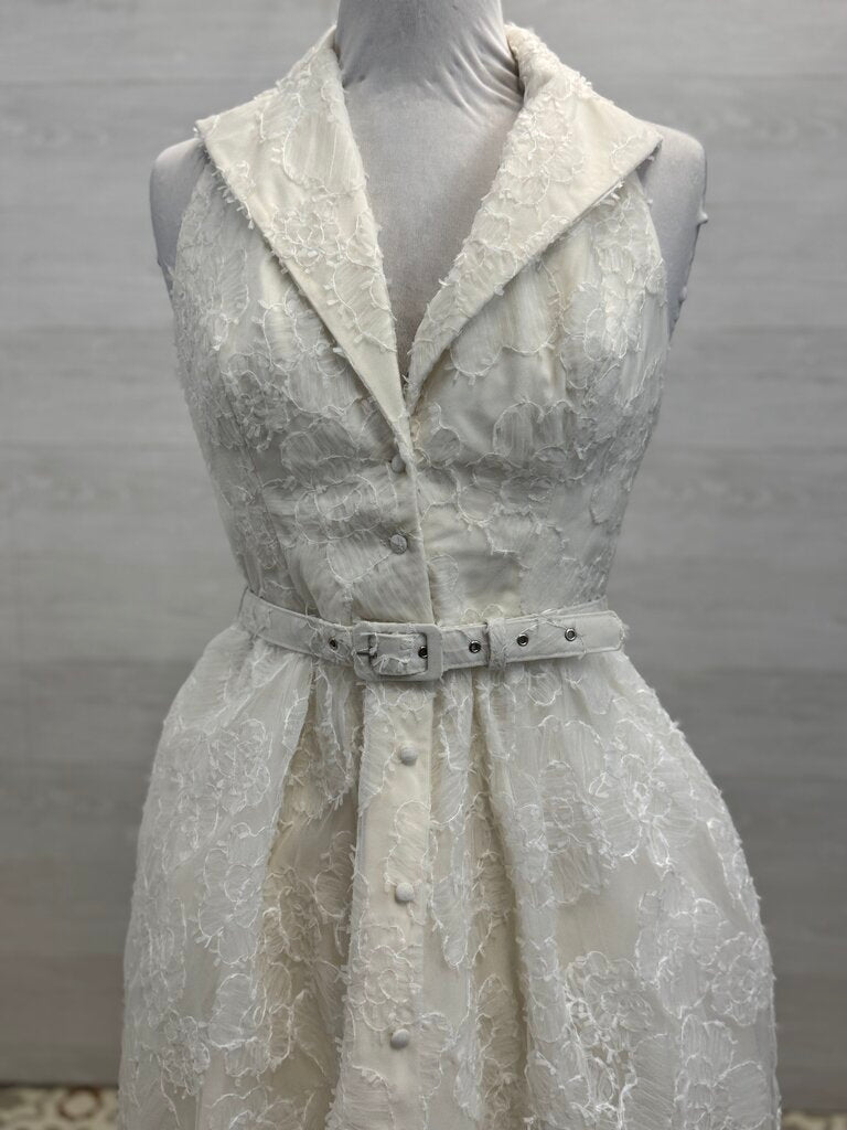 Dress the Population Ivory Short Halter Belted Short Dress Size Medium