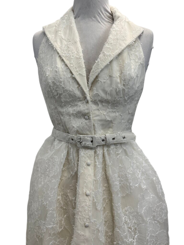 Dress the Population Ivory Short Halter Belted Short Dress Size Medium