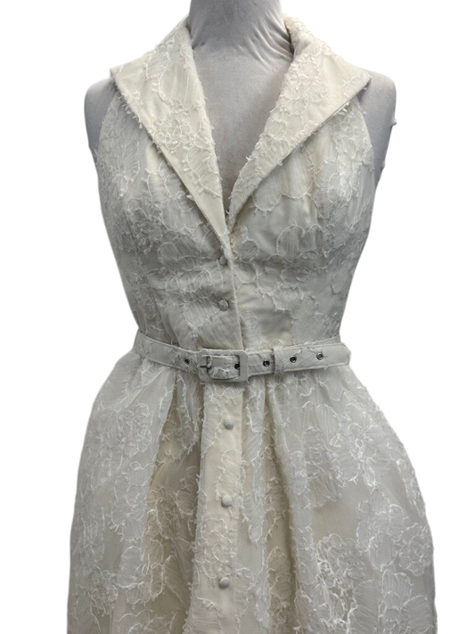 Dress the Population Ivory Short Halter Belted Short Dress Size Medium
