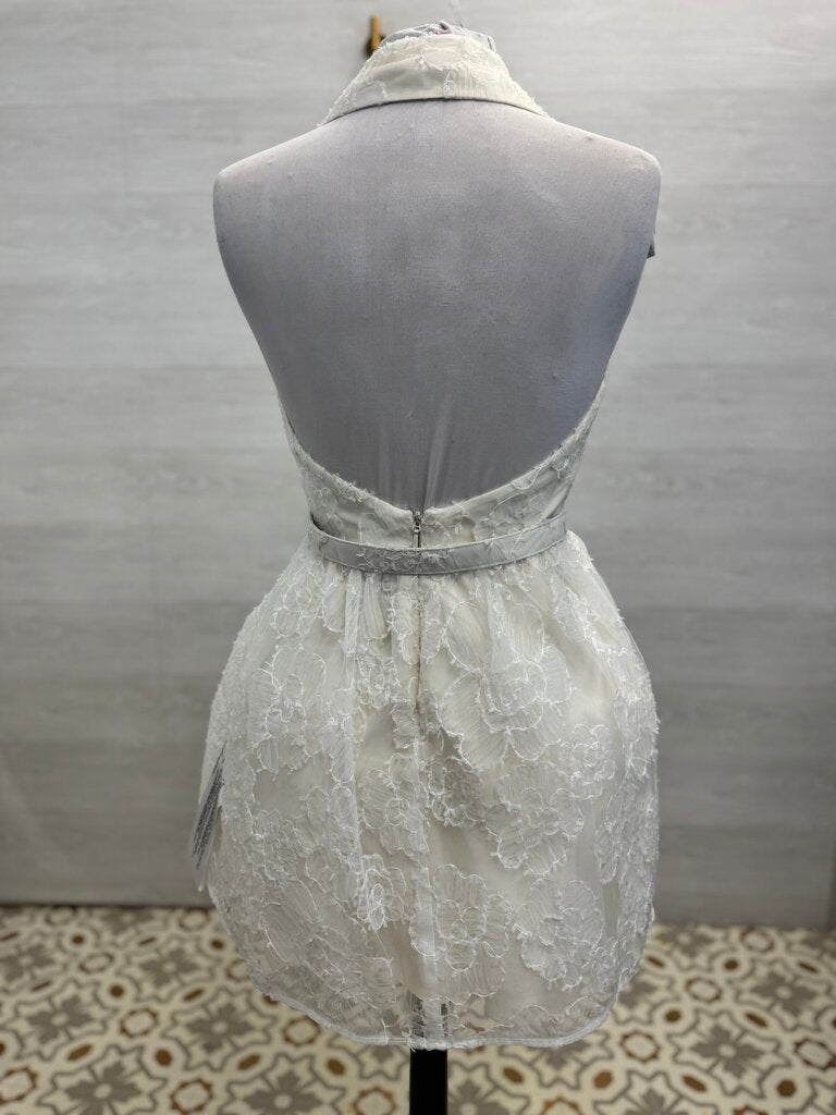 Dress the Population Ivory Short Halter Belted Short Dress Size Medium