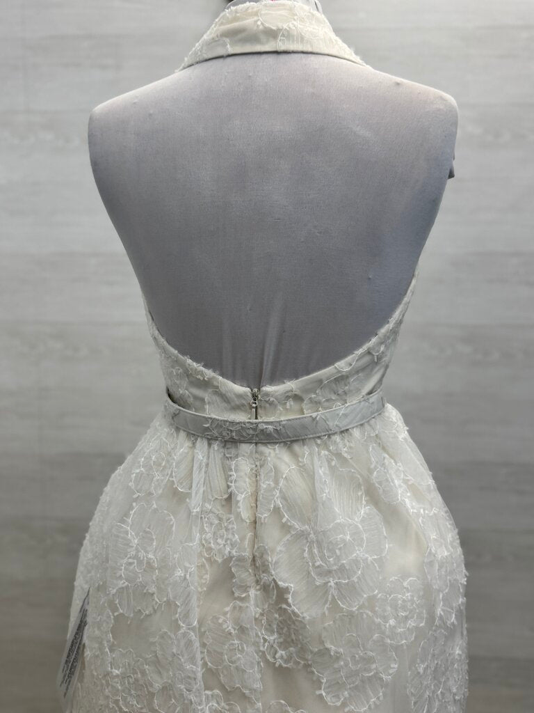 Dress the Population Ivory Short Halter Belted Short Dress Size Medium