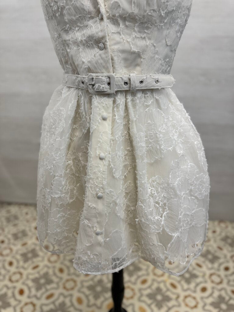 Dress the Population Ivory Short Halter Belted Short Dress Size Medium