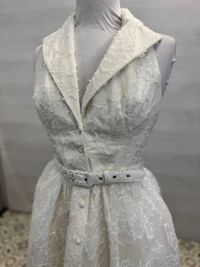 Dress the Population Ivory Short Halter Belted Short Dress Size Medium