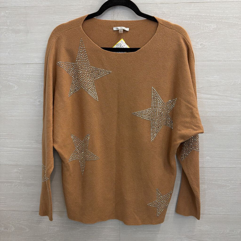 Vila Milano Brown/ Silver Studded Star Knit Long Sleeve Top Large