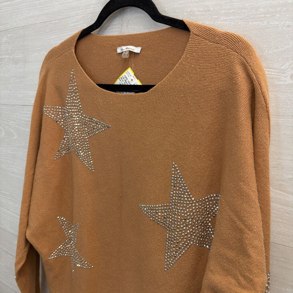 Vila Milano Brown/ Silver Studded Star Knit Long Sleeve Top Large