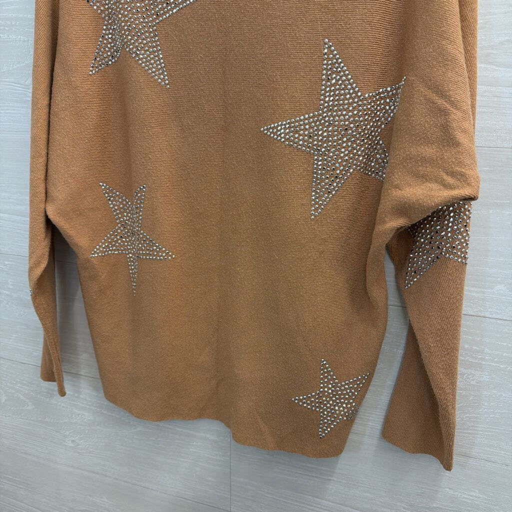 Vila Milano Brown/ Silver Studded Star Knit Long Sleeve Top Large