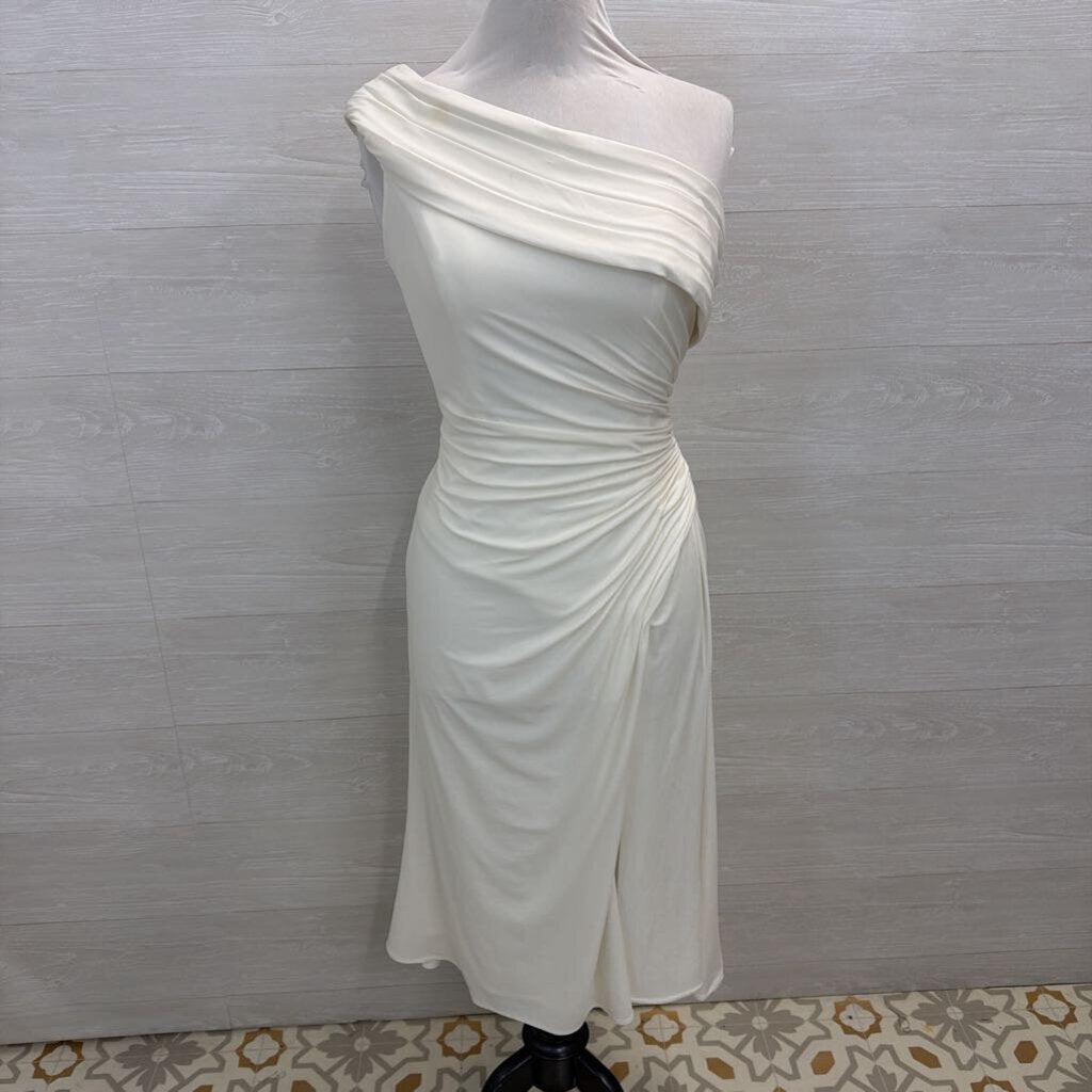 Ieena for MacDuggal Ivory One Shoulder Ruched Dress Size 8