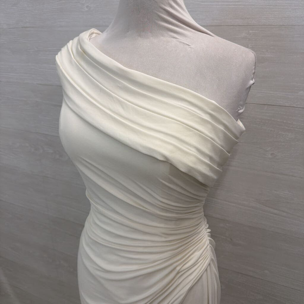 Ieena for MacDuggal Ivory One Shoulder Ruched Dress Size 8