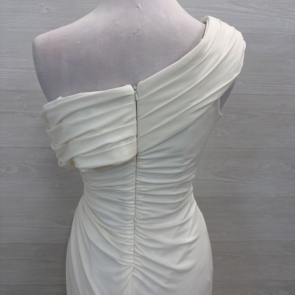 Ieena for MacDuggal Ivory One Shoulder Ruched Dress Size 8