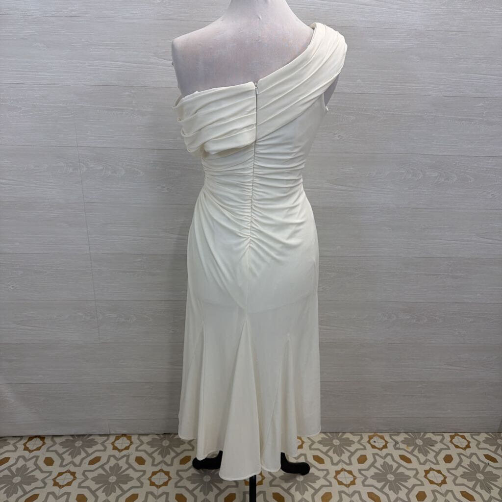 Ieena for MacDuggal Ivory One Shoulder Ruched Dress Size 8