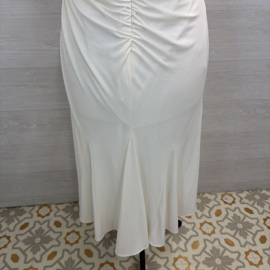 Ieena for MacDuggal Ivory One Shoulder Ruched Dress Size 8