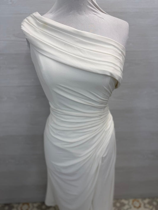 Ieena for MacDuggal Ivory One Shoulder Ruched Dress Size 8