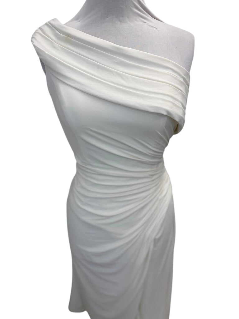 Ieena for MacDuggal Ivory One Shoulder Ruched Dress Size 8