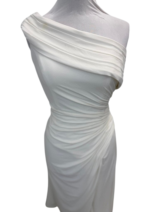 Ieena for MacDuggal Ivory One Shoulder Ruched Dress Size 8