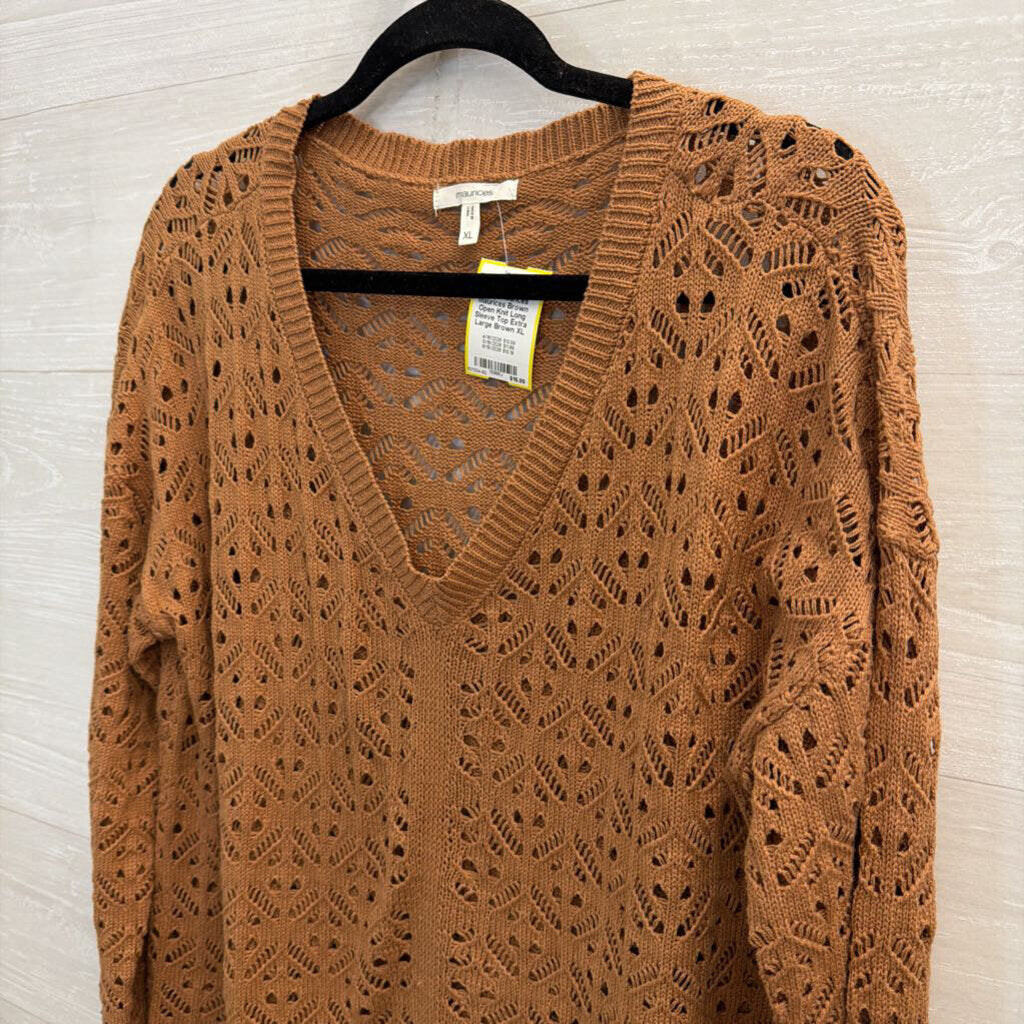 Maurices Brown Open Knit Long Sleeve Top Extra Large