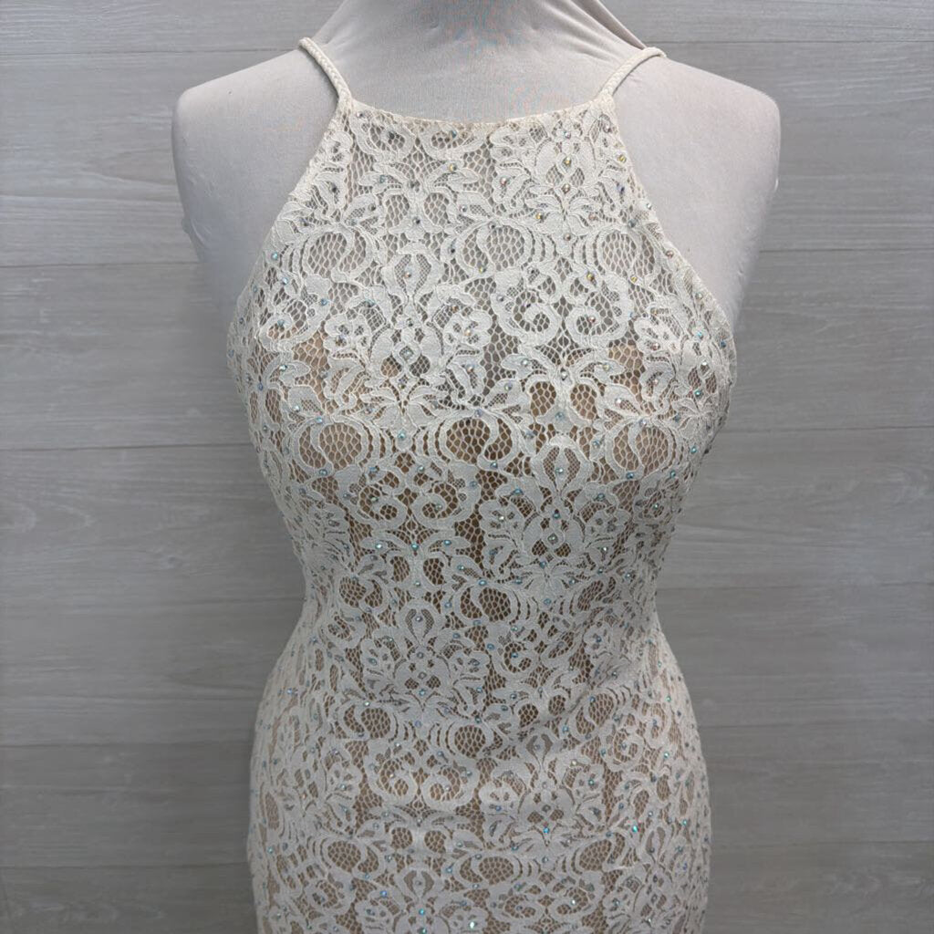 The Secret Dress White Embellished Lace High Neck Formal 8