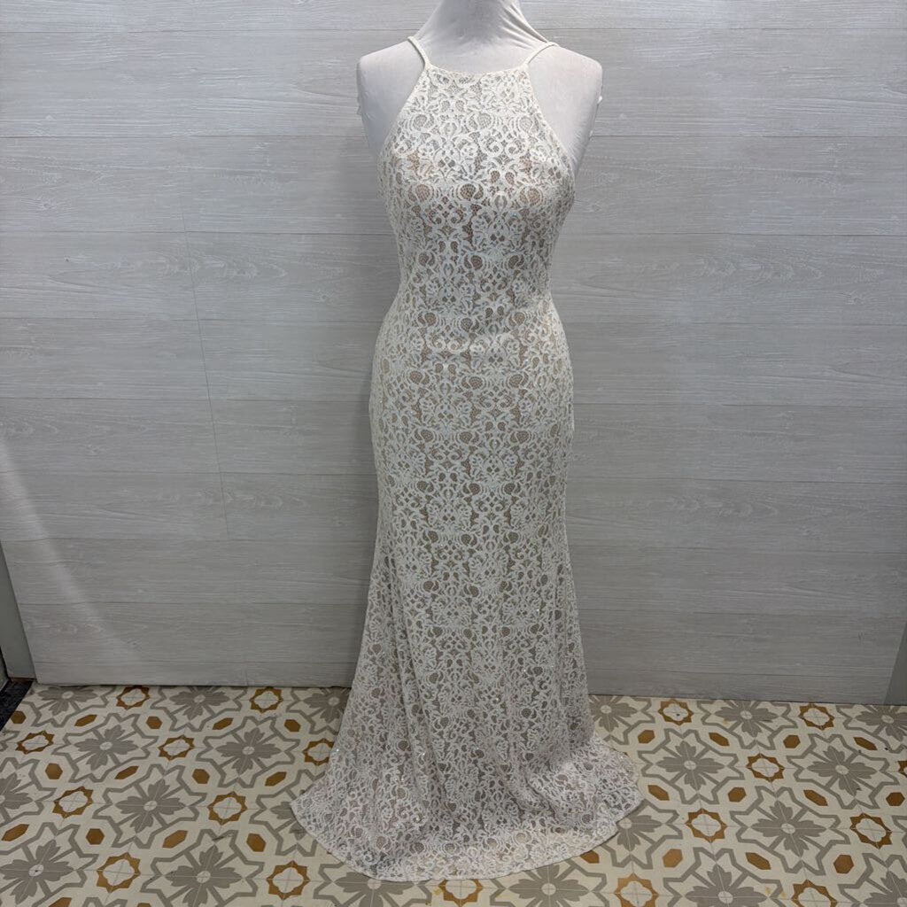 The Secret Dress White Embellished Lace High Neck Formal 8