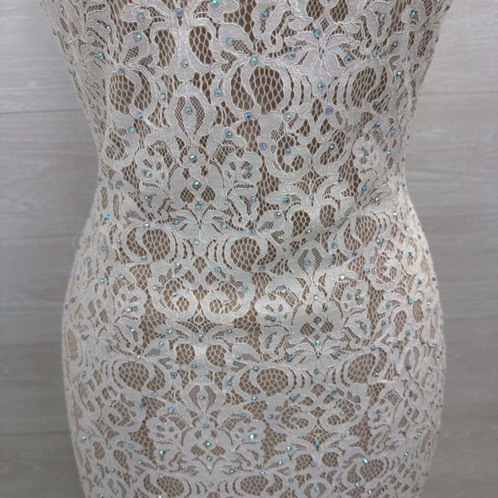 The Secret Dress White Embellished Lace High Neck Formal 8