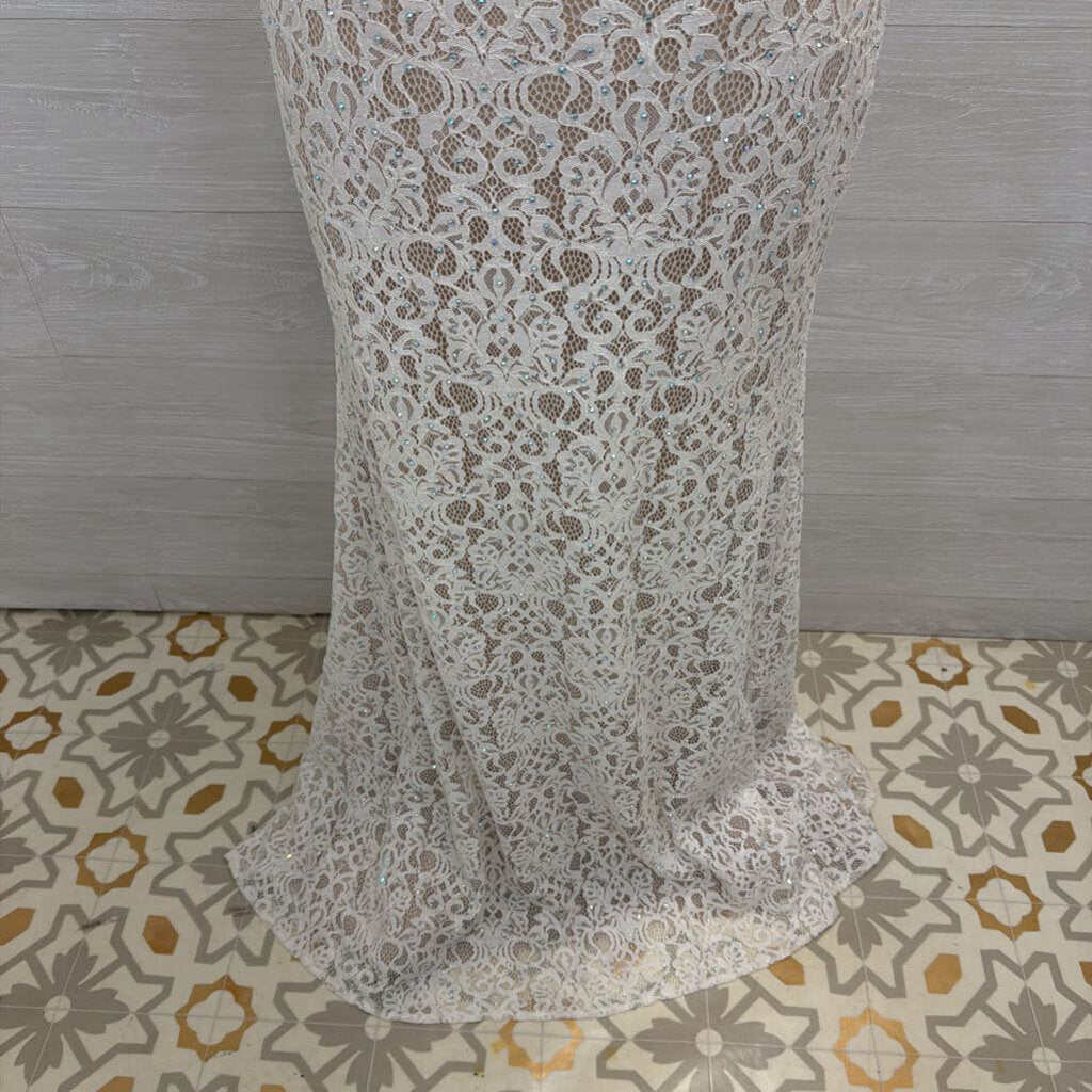 The Secret Dress White Embellished Lace High Neck Formal 8