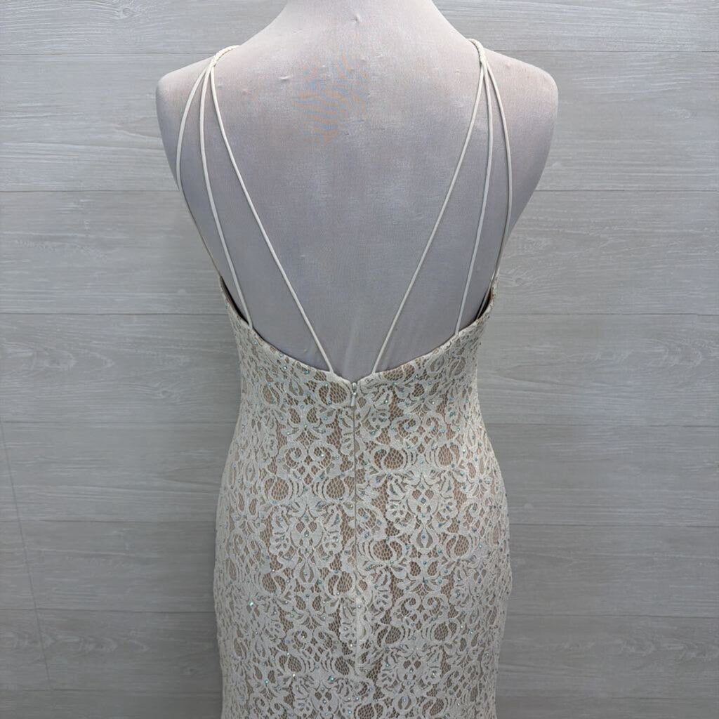 The Secret Dress White Embellished Lace High Neck Formal 8