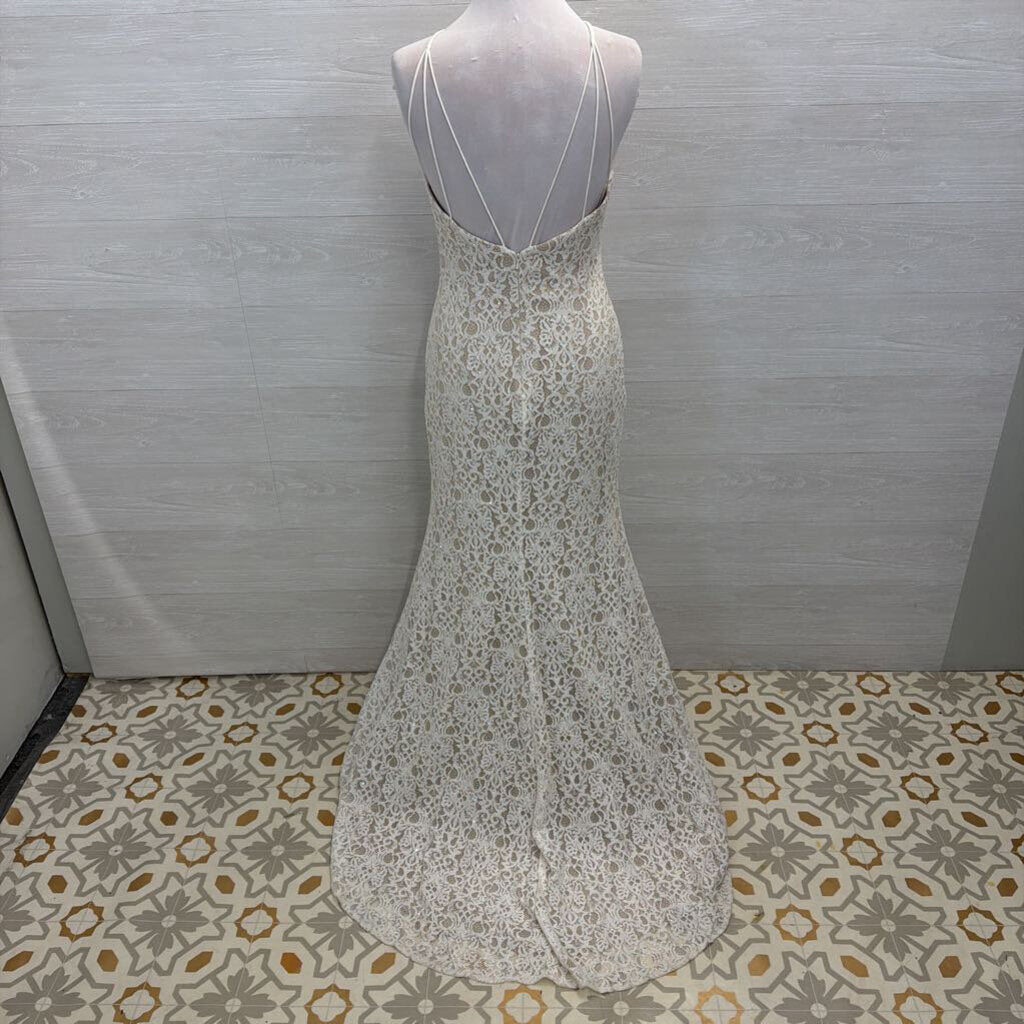 The Secret Dress White Embellished Lace High Neck Formal 8