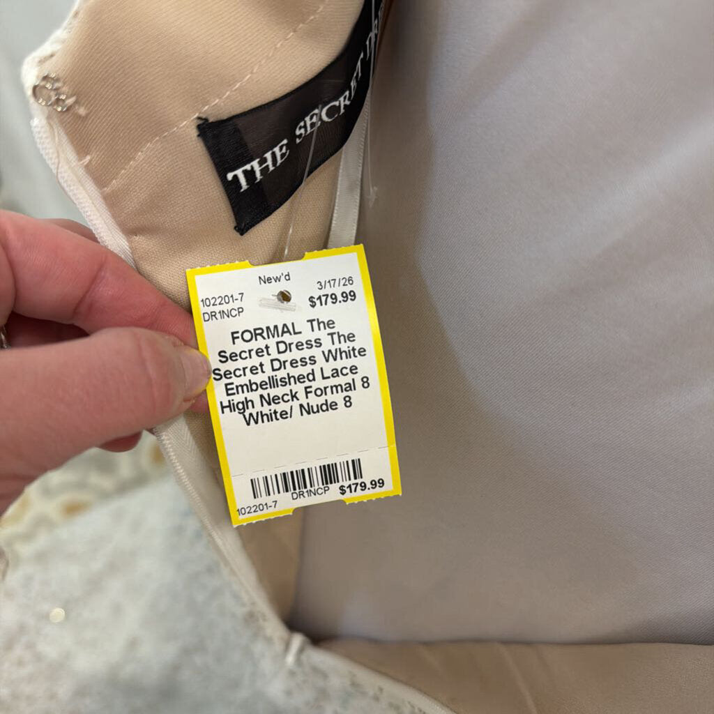 The Secret Dress White Embellished Lace High Neck Formal 8