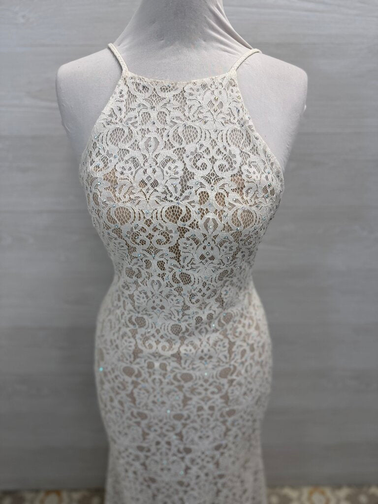 The Secret Dress White Embellished Lace High Neck Formal 8