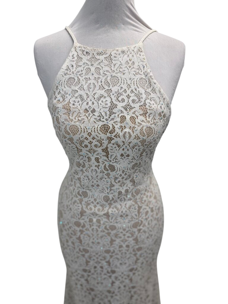 The Secret Dress White Embellished Lace High Neck Formal 8